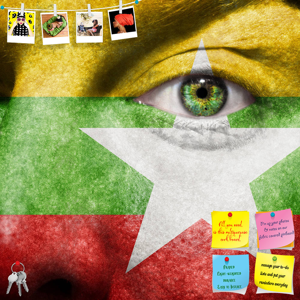 ArtzFolio Myanmar Flag Painted On Face Printed Bulletin Board Notice Pin Board Soft Board | Frameless-Bulletin Boards Frameless-AZSAO15607289BLB_FL_L-Image Code 5001622 Vishnu Image Folio Pvt Ltd, IC 5001622, ArtzFolio, Bulletin Boards Frameless, Places, Portraits, Photography, myanmar, flag, painted, on, face, printed, bulletin, board, notice, pin, soft, frameless, green, eye, show, support, pin up board, push pin board, extra large cork board, big pin board, notice board, small bulletin board, cork board,