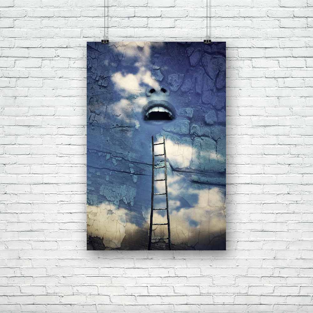 Human Open Mouth In The Sky With A Wooden Ladder Unframed Paper Poster-Paper Posters Unframed-POS_UN-IC 5001641 IC 5001641, Abstract Expressionism, Abstracts, Art and Paintings, Collages, Conceptual, Fantasy, Semi Abstract, Spiritual, Surrealism, human, open, mouth, in, the, sky, with, a, wooden, ladder, unframed, paper, poster, abstract, art, artistic, background, blue, cloud, collage, colorful, concept, cover, creation, creativity, dreaming, face, female, invention, inventive, nose, nostril, object, philo