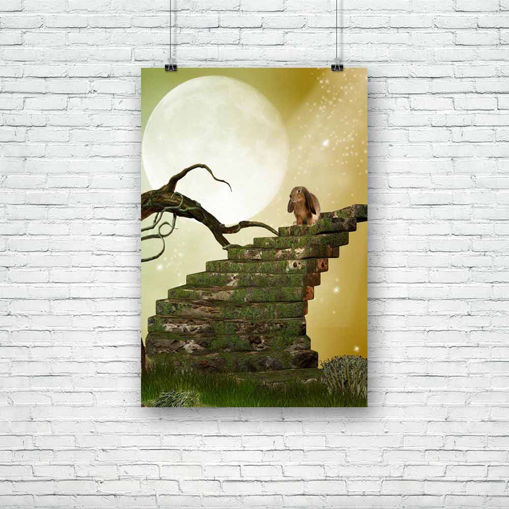 Tree Stairway & Rabbit Unframed Paper Poster-Paper Posters Unframed-POS_UN-IC 5001660 IC 5001660, Animals, Art and Paintings, Baby, Botanical, Children, Digital, Digital Art, Fantasy, Floral, Flowers, Graphic, Kids, Landscapes, Marble and Stone, Nature, Scenic, tree, stairway, rabbit, unframed, paper, poster, fairy, landscape, amazing, animal, art, backdrops, background, beautiful, dream, fae, fairytale, fantastic, fire, lamps, legend, magic, manipulation, mist, misty, myth, mythology, outdoor, peaceful, pr