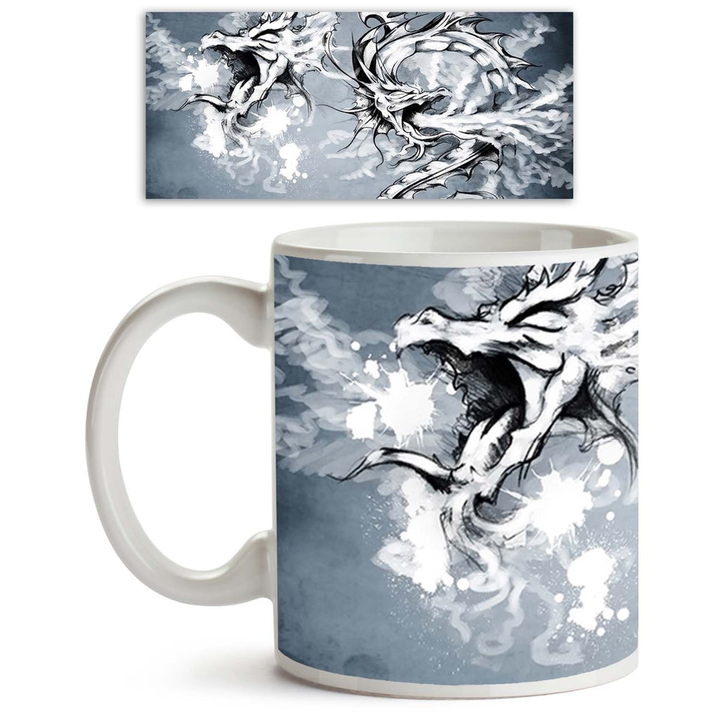 Two Dragons Ceramic Coffee Tea Mug Inside White-Coffee Mugs-MUG-IC 5001800 IC 5001800, Abstract Expressionism, Abstracts, Ancient, Art and Paintings, Asian, Birds, Black, Black and White, Botanical, Chinese, Culture, Decorative, Digital, Digital Art, Drawing, Ethnic, Fantasy, Floral, Flowers, Graphic, Hearts, Historical, Icons, Illustrations, Japanese, Love, Medieval, Nature, Patterns, Retro, Scenic, Semi Abstract, Signs, Signs and Symbols, Symbols, Traditional, Tribal, Vintage, World Culture, two, dragons,