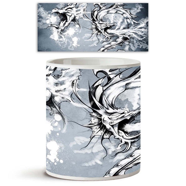 Two Dragons Ceramic Coffee Tea Mug Inside White-Coffee Mugs-MUG-IC 5001800 IC 5001800, Abstract Expressionism, Abstracts, Ancient, Art and Paintings, Asian, Birds, Black, Black and White, Botanical, Chinese, Culture, Decorative, Digital, Digital Art, Drawing, Ethnic, Fantasy, Floral, Flowers, Graphic, Hearts, Historical, Icons, Illustrations, Japanese, Love, Medieval, Nature, Patterns, Retro, Scenic, Semi Abstract, Signs, Signs and Symbols, Symbols, Traditional, Tribal, Vintage, World Culture, two, dragons,