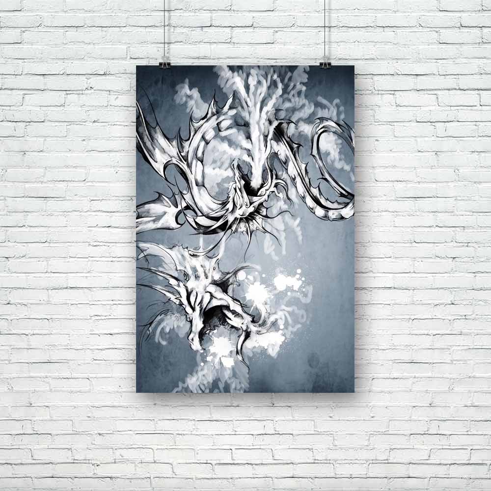 Two Dragons Unframed Paper Poster-Paper Posters Unframed-POS_UN-IC 5001800 IC 5001800, Abstract Expressionism, Abstracts, Ancient, Art and Paintings, Asian, Birds, Black, Black and White, Botanical, Chinese, Culture, Decorative, Digital, Digital Art, Drawing, Ethnic, Fantasy, Floral, Flowers, Graphic, Hearts, Historical, Icons, Illustrations, Japanese, Love, Medieval, Nature, Patterns, Retro, Scenic, Semi Abstract, Signs, Signs and Symbols, Symbols, Traditional, Tribal, Vintage, World Culture, two, dragons,