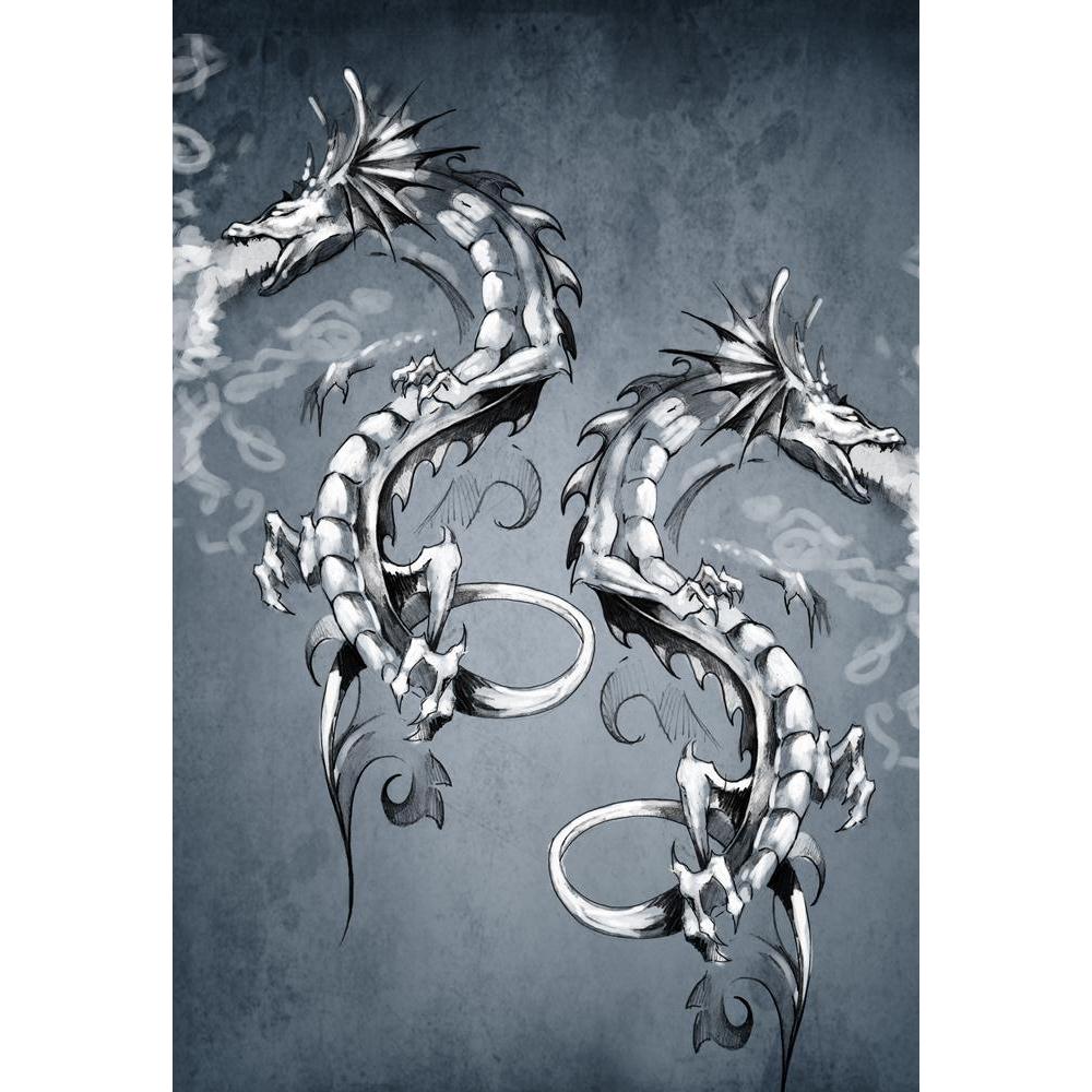 Fatasy Dragon Tattoo Art Canvas Painting Synthetic Frame-Paintings MDF Framing-AFF_FR-IC 5001802 IC 5001802, Abstract Expressionism, Abstracts, Ancient, Art and Paintings, Asian, Birds, Black, Black and White, Botanical, Chinese, Culture, Decorative, Digital, Digital Art, Drawing, Ethnic, Fantasy, Floral, Flowers, Graphic, Hearts, Historical, Icons, Illustrations, Japanese, Love, Medieval, Nature, Patterns, Retro, Scenic, Semi Abstract, Signs, Signs and Symbols, Symbols, Traditional, Tribal, Vintage, World 