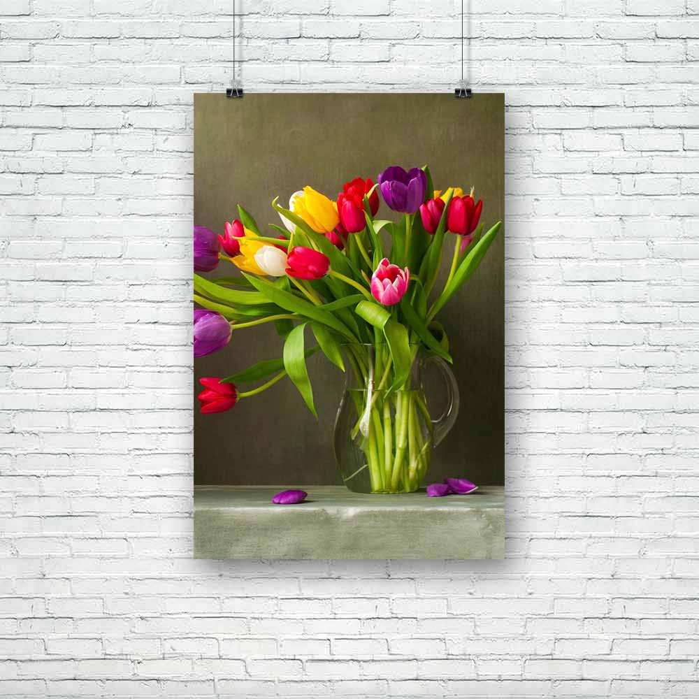 Still Life With Colorful Tulips D1 Unframed Paper Poster-Paper Posters Unframed-POS_UN-IC 5001805 IC 5001805, Black and White, Botanical, Floral, Flowers, Nature, Scenic, Signs, Signs and Symbols, Still Life, White, still, life, with, colorful, tulips, d1, unframed, paper, poster, flower, tulip, morte, bouquet, fleur, beautiful, composition, decoration, design, flavor, fragrant, green, nice, pink, plant, purple, red, violet, yellow, artzfolio, posters, wall posters, posters for room, posters for room decora