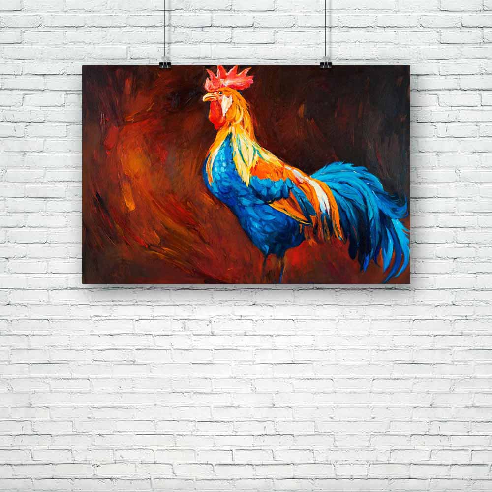 Blue & Orange Rooster Unframed Paper Poster-Paper Posters Unframed-POS_UN-IC 5001891 IC 5001891, Ancient, Animals, Animated Cartoons, Art and Paintings, Birds, Caricature, Cartoons, Cuisine, Culture, Digital, Digital Art, Drawing, Ethnic, Food, Food and Beverage, Food and Drink, Graphic, Historical, Illustrations, Impressionism, Medieval, Modern Art, Nature, Paintings, Rural, Scenic, Signs, Signs and Symbols, Symbols, Traditional, Tribal, Vintage, Watercolour, World Culture, blue, orange, rooster, unframed,