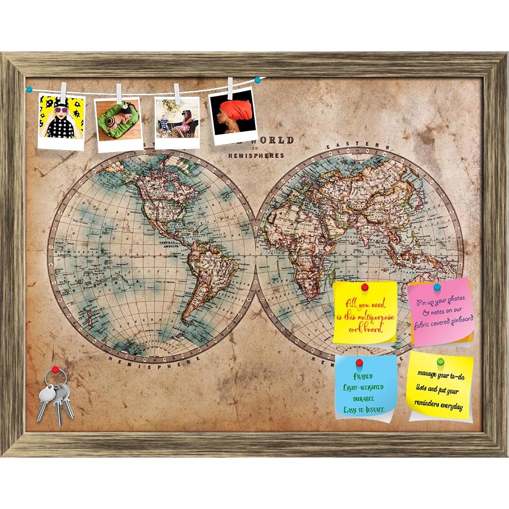 ArtzFolio Mid 1800s Old World Map Western & Eastern Hemispheres Printed Bulletin Board Notice Pin Board Soft Board | Framed-Bulletin Boards Framed-AZSAO17727214BLB_FR_L-Image Code 5002007 Vishnu Image Folio Pvt Ltd, IC 5002007, ArtzFolio, Bulletin Boards Framed, Historical, Places, Vintage, Photography, mid, 1800s, old, world, map, western, eastern, hemispheres, printed, bulletin, board, notice, pin, soft, framed, a, genuine, stained, dated, from, 1800's, showing, hand, colouring, pin up board, push pin boa