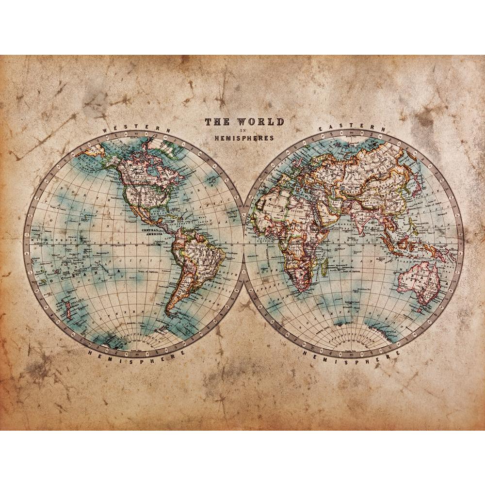 Pitaara Box Mid 1800s Old World Map Western & Eastern Hemispheres Peel & Stick Vinyl Wall Sticker-Laminated Wall Stickers-PBART17727214LAM_UN_L-Image Code 5002007 Vishnu Image Folio Pvt Ltd, IC 5002007, Pitaara Box, Laminated Wall Stickers, Historical, Places, Vintage, Photography, mid, 1800s, old, world, map, western, eastern, hemispheres, peel, stick, vinyl, wall, sticker, a, genuine, stained, dated, from, 1800's, showing, hand, colouring, wall sticker for bedroom, large size wall decal, wall sticker for 