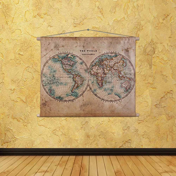 ArtzFolio Mid 1800s Old World Map Western & Eastern Hemispheres Fabric Painting Tapestry Scroll Art Hanging-Scroll Art-AZART17727214TAP_L-Image Code 5002007 Vishnu Image Folio Pvt Ltd, IC 5002007, ArtzFolio, Scroll Art, Historical, Places, Vintage, Photography, mid, 1800s, old, world, map, western, eastern, hemispheres, canvas, fabric, painting, tapestry, scroll, art, hanging, a, genuine, stained, dated, from, 1800's, showing, hand, colouring, tapestries, room tapestry, hanging tapestry, huge tapestry, amaz