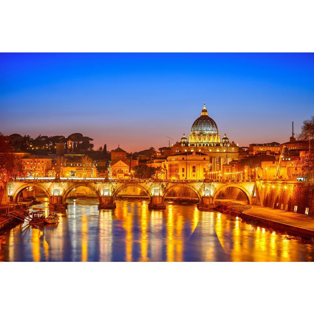 Night View At St Peter's Cathedral in Rome, Italy Canvas Painting Synthetic Frame-Paintings MDF Framing-AFF_FR-IC 5002008 IC 5002008, Ancient, Architecture, Automobiles, Cities, City Views, Historical, Italian, Landmarks, Landscapes, Medieval, Places, Scenic, Transportation, Travel, Urban, Vehicles, Vintage, night, view, at, st, peter's, cathedral, in, rome, italy, canvas, painting, synthetic, frame, vatican, basilica, bridge, building, capital, church, city, cityscape, dome, dusk, europe, european, famous,