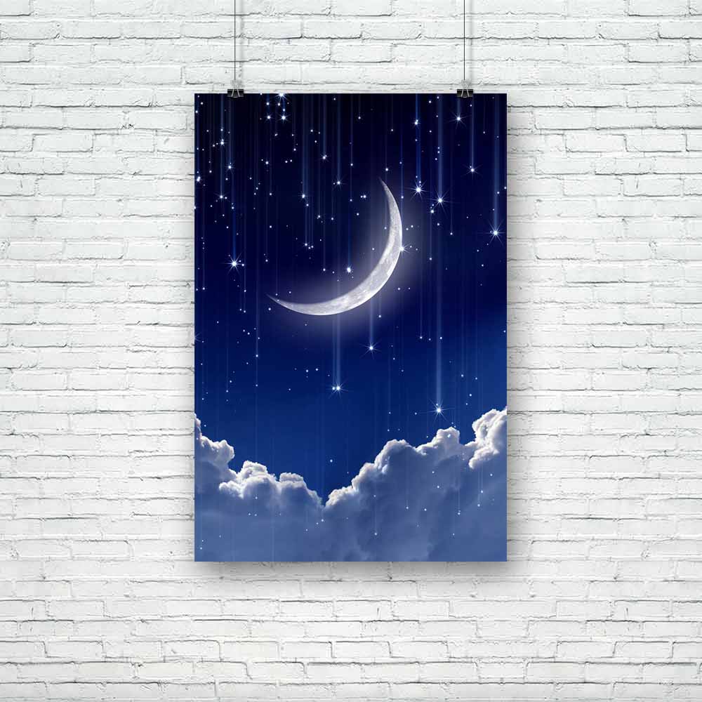 Night Sky With Moon & Stars Unframed Paper Poster-Paper Posters Unframed-POS_UN-IC 5002023 IC 5002023, Astrology, Astronomy, Cosmology, Fantasy, Horoscope, Landscapes, Nature, Scenic, Space, Sun Signs, Zodiac, night, sky, with, moon, stars, unframed, paper, poster, background, beam, beautiful, belief, bible, blue, bright, celestial, cloud, dark, dream, eternity, faith, fantastic, heavenly, holy, hope, idyllic, light, lunar, magic, midnight, moonlight, mysterious, mystic, mystical, peace, peaceful, perfect, 