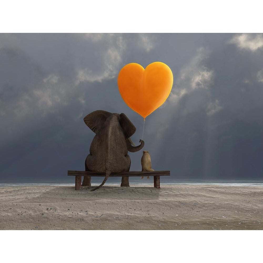 Elephant & Dog Canvas Painting Synthetic Frame-Paintings MDF Framing-AFF_FR-IC 5002029 IC 5002029, Animals, Art and Paintings, Automobiles, Friends, Hearts, Holidays, Love, Nature, Romance, Scenic, Seasons, Transportation, Travel, Vehicles, elephant, dog, canvas, painting, synthetic, frame, different, difference, big, and, small, balloon, balloons, heart, elephants, mood, back, beach, bench, care, clouds, contemplation, couple, dating, day, grey, happy, help, holiday, looking, ocean, optimist, orange, outdo