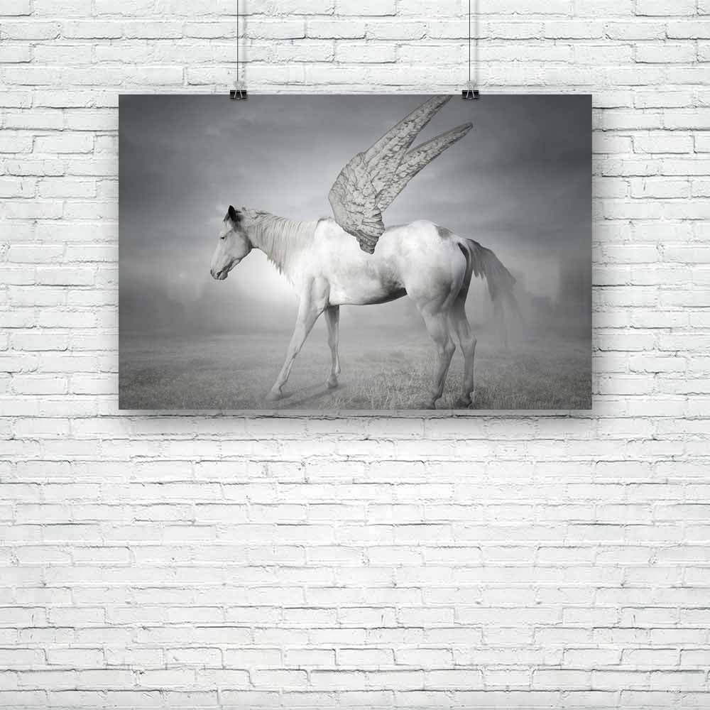 White Horse With Wings Unframed Paper Poster-Paper Posters Unframed-POS_UN-IC 5002030 IC 5002030, Animals, Art and Paintings, Black and White, Cities, City Views, Collages, Fantasy, Inspirational, Motivation, Motivational, White, horse, with, wings, unframed, paper, poster, animal, art, artistic, background, beautiful, city, cloud, cloudy, collage, creativity, elegance, elegant, fable, fairy, field, free, grass, imagination, imaginative, imagine, inspiration, legend, legendary, mammal, myth, mythology, outs