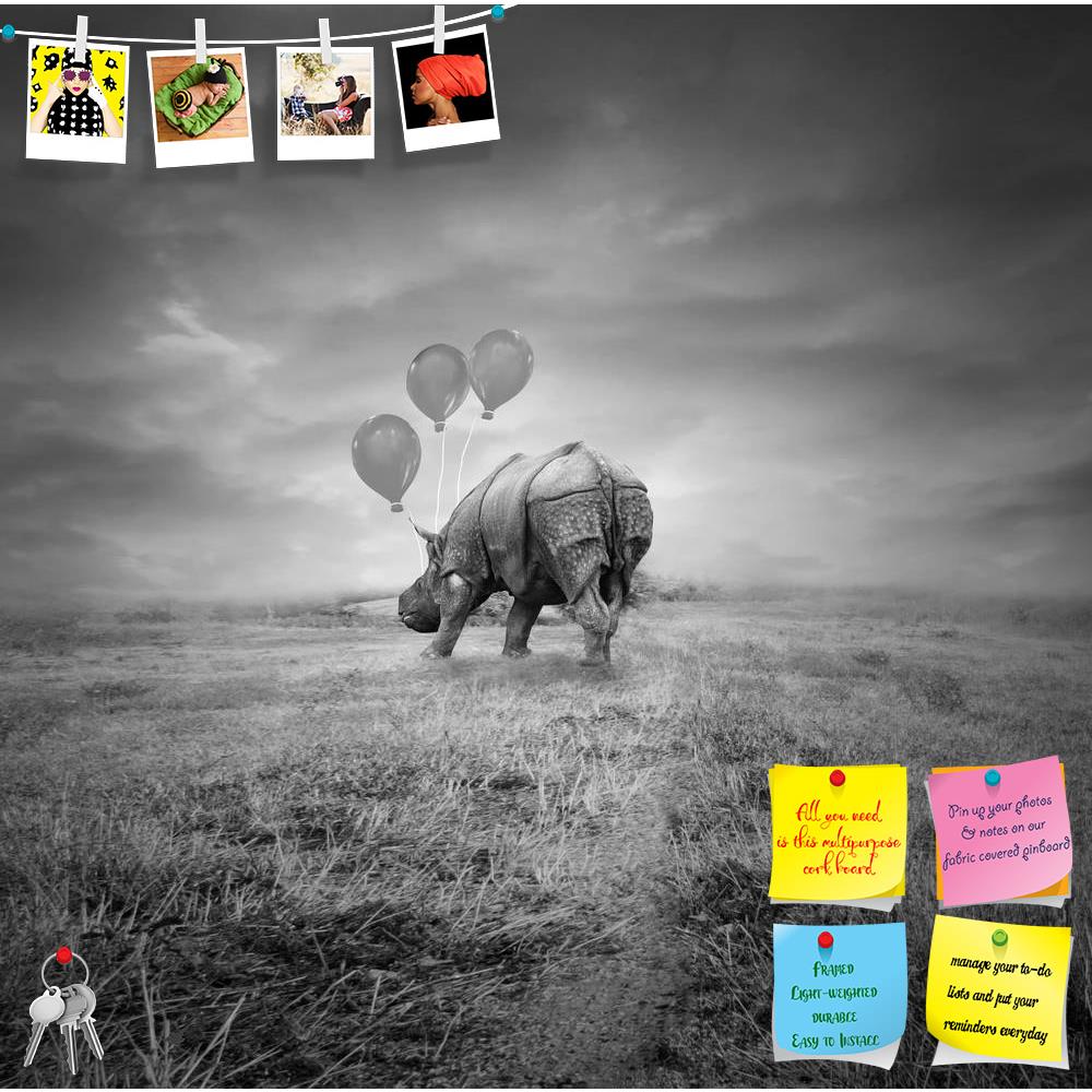 ArtzFolio Artistic Rhino Back With Three Balloons Printed Bulletin Board Notice Pin Board Soft Board | Frameless-Bulletin Boards Frameless-AZSAO17859137BLB_FL_L-Image Code 5002031 Vishnu Image Folio Pvt Ltd, IC 5002031, ArtzFolio, Bulletin Boards Frameless, Animals, Conceptual, Kids, Digital Art, artistic, rhino, back, with, three, balloons, printed, bulletin, board, notice, pin, soft, frameless, fantasy, outside, meadow, cloudy, sky, black, white, pin up board, push pin board, extra large cork board, big p
