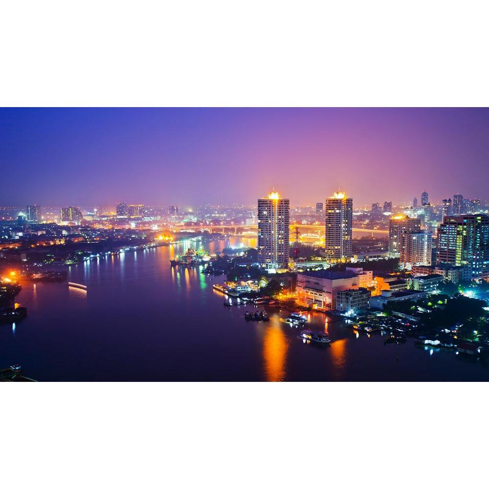 Panorama View Of Bangkok City At Night, Thailand Canvas Painting Synthetic Frame-Paintings MDF Framing-AFF_FR-IC 5002040 IC 5002040, Architecture, Asian, Automobiles, Boats, Business, Cities, City Views, God Ram, Hinduism, Landmarks, Landscapes, Modern Art, Nautical, Panorama, Places, Scenic, Skylines, Sports, Transportation, Travel, Vehicles, view, of, bangkok, city, at, night, thailand, canvas, painting, synthetic, frame, skyline, scape, asia, blue, boat, bridge, building, capital, center, cityscape, clou
