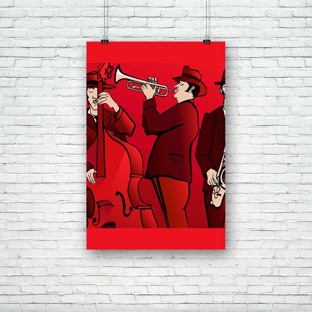 Jazz Band D2 Unframed Paper Poster-Paper Posters Unframed-POS_UN-IC 5002144 IC 5002144, Art and Paintings, Digital, Digital Art, Drawing, Graphic, Illustrations, Music, Music and Dance, Music and Musical Instruments, Musical Instruments, Pets, Signs, Signs and Symbols, jazz, band, d2, unframed, paper, poster, orchestra, musician, musicians, art, artistic, bass, bassist, blues, brass, concert, design, event, hat, horn, illustration, instrument, male, man, musical, perform, performance, player, playing, red, 