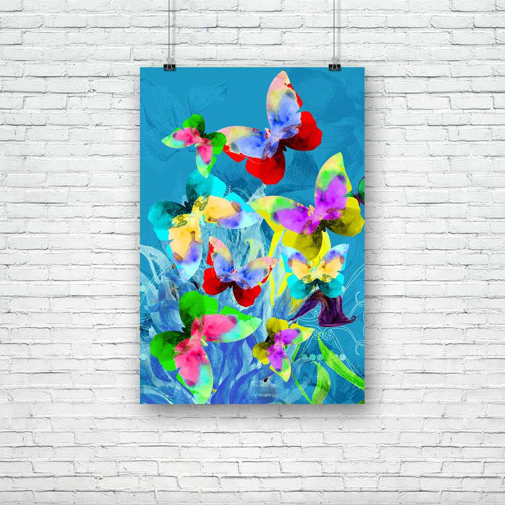 Butterflies On Blue Plants Unframed Paper Poster-Paper Posters Unframed-POS_UN-IC 5002157 IC 5002157, Botanical, Drawing, Floral, Flowers, Illustrations, Nature, Scenic, Watercolour, butterflies, on, blue, plants, unframed, paper, poster, butterfly, colorful, mariposa, acrylic, background, blur, collection, different, drawings, element, flower, focus, group, hand, insect, leaf, paint, plant, set, several, stain, watercolors, artzfolio, posters, wall posters, posters for room, posters for room decoration, of