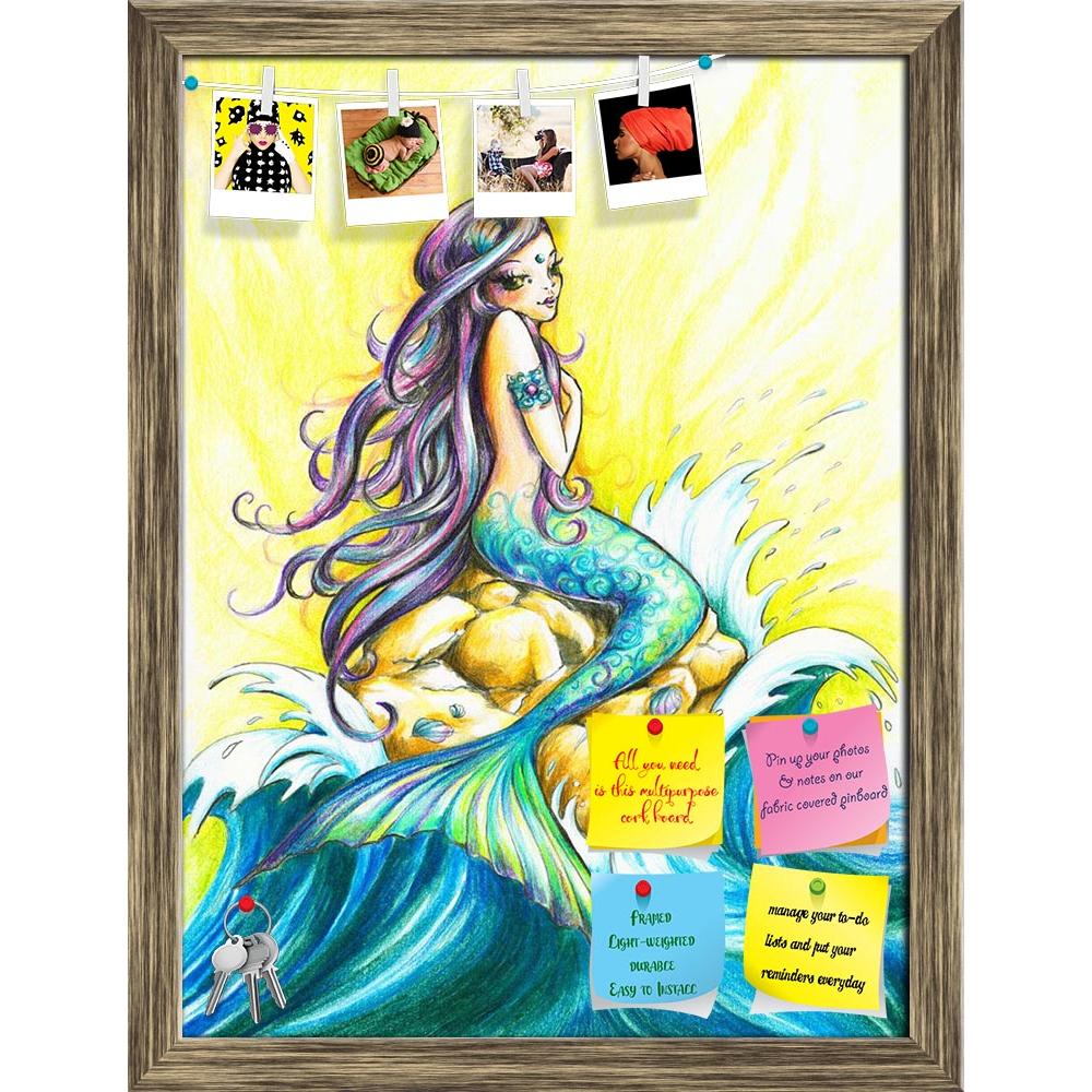 ArtzFolio Beautiful Mermaid Printed Bulletin Board Notice Pin Board Soft Board | Framed-Bulletin Boards Framed-AZSAO19540239BLB_FR_L-Image Code 5002326 Vishnu Image Folio Pvt Ltd, IC 5002326, ArtzFolio, Bulletin Boards Framed, Kids, Fine Art Reprint, beautiful, mermaid, printed, bulletin, board, notice, pin, soft, framed, looking, sea, picture, created, colored, pencils, pin up board, push pin board, extra large cork board, big pin board, notice board, small bulletin board, cork board, wall notice board, gi