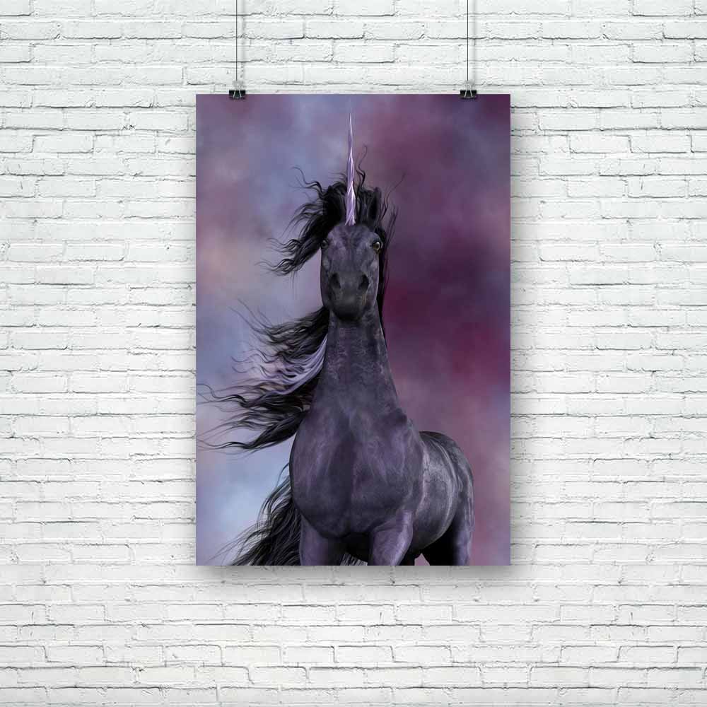 Black Unicorn Unframed Paper Poster-Paper Posters Unframed-POS_UN-IC 5002449 IC 5002449, Animals, Black, Black and White, Fantasy, Illustrations, unicorn, unframed, paper, poster, animal, beast, buck, charger, colt, creature, doe, equine, fable, fairytale, fawn, filly, foal, folklore, forest, trees, forests, herd, horn, horsepower, horses, illustration, image, livestock, magic, magical, mammal, mare, mount, myth, mythology, picture, stag, stallion, steed, tale, wild, artzfolio, posters, wall posters, poster