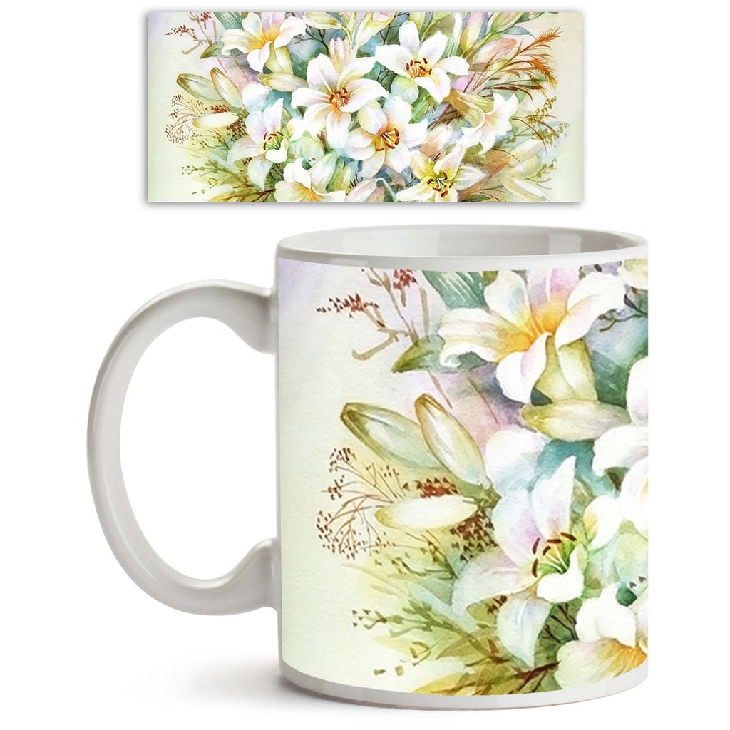 Lilies Bouquet Ceramic Coffee Tea Mug Inside White-Coffee Mugs-MUG-IC 5002476 IC 5002476, Ancient, Art and Paintings, Birthday, Black and White, Botanical, Digital, Digital Art, Drawing, Floral, Flowers, Graphic, Historical, Illustrations, Medieval, Mother Mary, Nature, Paintings, Patterns, Scenic, Signs, Signs and Symbols, Sketches, Vintage, Watercolour, Wedding, White, lilies, bouquet, ceramic, coffee, tea, mug, inside, art, autumn, backdrop, bloom, blossom, bunch, card, clip, colorful, design, expression