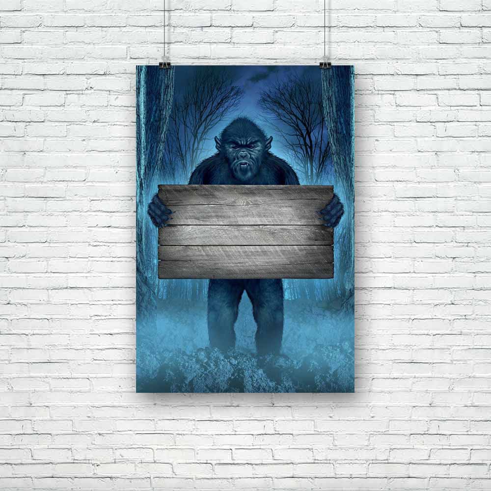 Monster Holding A Rustic Wood Sign Unframed Paper Poster-Paper Posters Unframed-POS_UN-IC 5002661 IC 5002661, Animals, Fantasy, Icons, Signs, Signs and Symbols, Symbols, Wooden, monster, holding, a, rustic, wood, sign, unframed, paper, poster, sasquatch, bigfoot, animal, beast, blank, brute, communication, concepts, creature, creepy, demon, fear, fiend, forest, freak, giant, hairy, halloween, haunted, woods, horror, hunter, ideas, imagination, lost, icon, mutant, ogre, old, savage, scary, spooky, trees, sym
