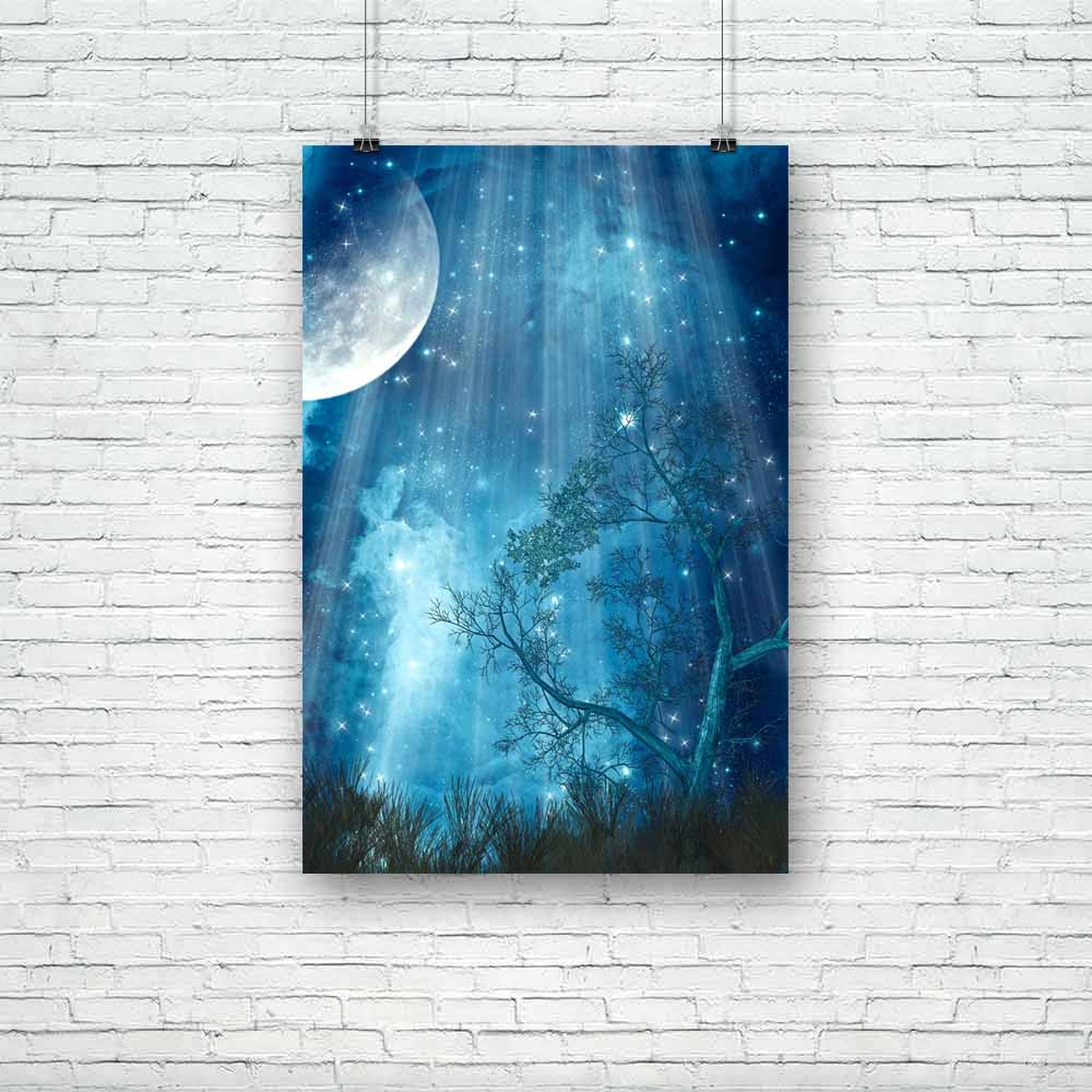 Fantasy Landscape With Big Moon In The Forest Unframed Paper Poster-Paper Posters Unframed-POS_UN-IC 5002667 IC 5002667, Books, Botanical, Digital, Digital Art, Fantasy, Floral, Flowers, Graphic, Landscapes, Nature, Scenic, landscape, with, big, moon, in, the, forest, unframed, paper, poster, fairy, magic, tale, fairytale, fairies, fantastic, background, paisaje, dreamy, paysage, fairytales, cloud, egg, fae, golden, grass, manipulation, mist, misty, outdoor, peaceful, princess, rock, scenario, scene, scrapb