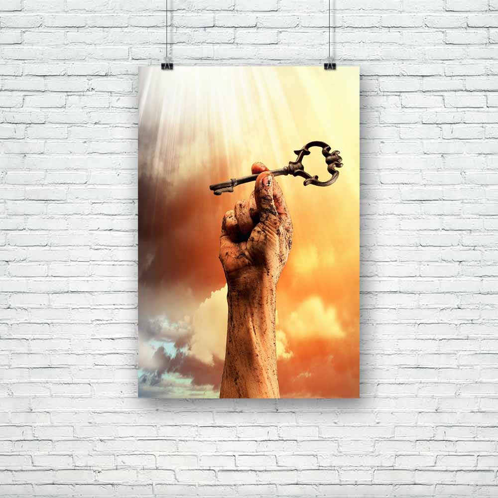 Key In Human Hand Unframed Paper Poster-Paper Posters Unframed-POS_UN-IC 5002677 IC 5002677, Art and Paintings, Black and White, Business, Signs, Signs and Symbols, White, Metallic, key, in, human, hand, unframed, paper, poster, success, trust, concept, to, struggle, keys, accessibility, achieve, achievement, challenge, close, dirt, estate, finance, finger, holding, house, lock, macro, old, open, opportunity, password, real, safety, sale, secret, security, selling, sign, solution, start, steel, striving, un