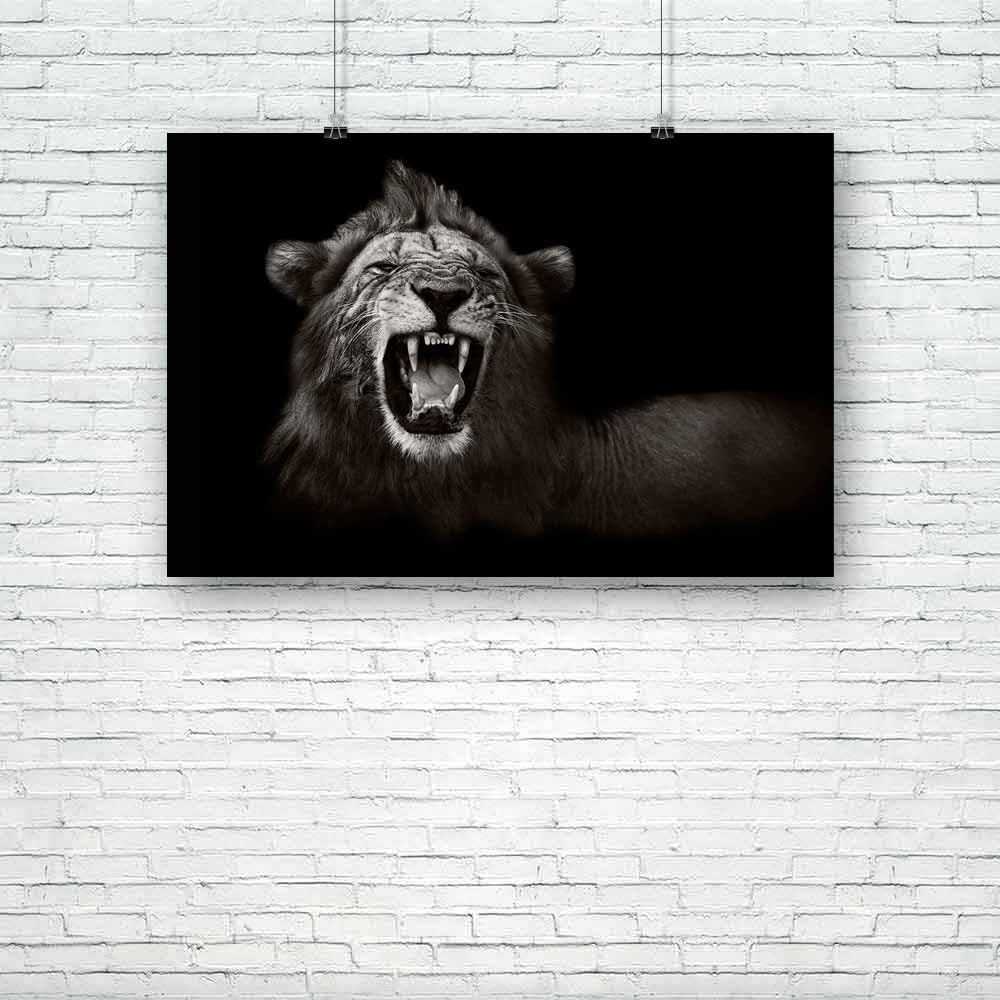Wild African Male Lion Unframed Paper Poster-Paper Posters Unframed-POS_UN-IC 5002700 IC 5002700, African, Animals, Art and Paintings, Black and White, Individuals, Nature, Portraits, Scenic, White, Wildlife, wild, male, lion, unframed, paper, poster, roar, black, and, action, africa, aggressive, animal, art, artistic, behavior, big, carnivore, cat, dangerous, display, ferocious, fierce, fur, growl, hair, head, hostile, image, leo, mane, monochrome, mouth, national, nobody, one, open, panthera, park, portra