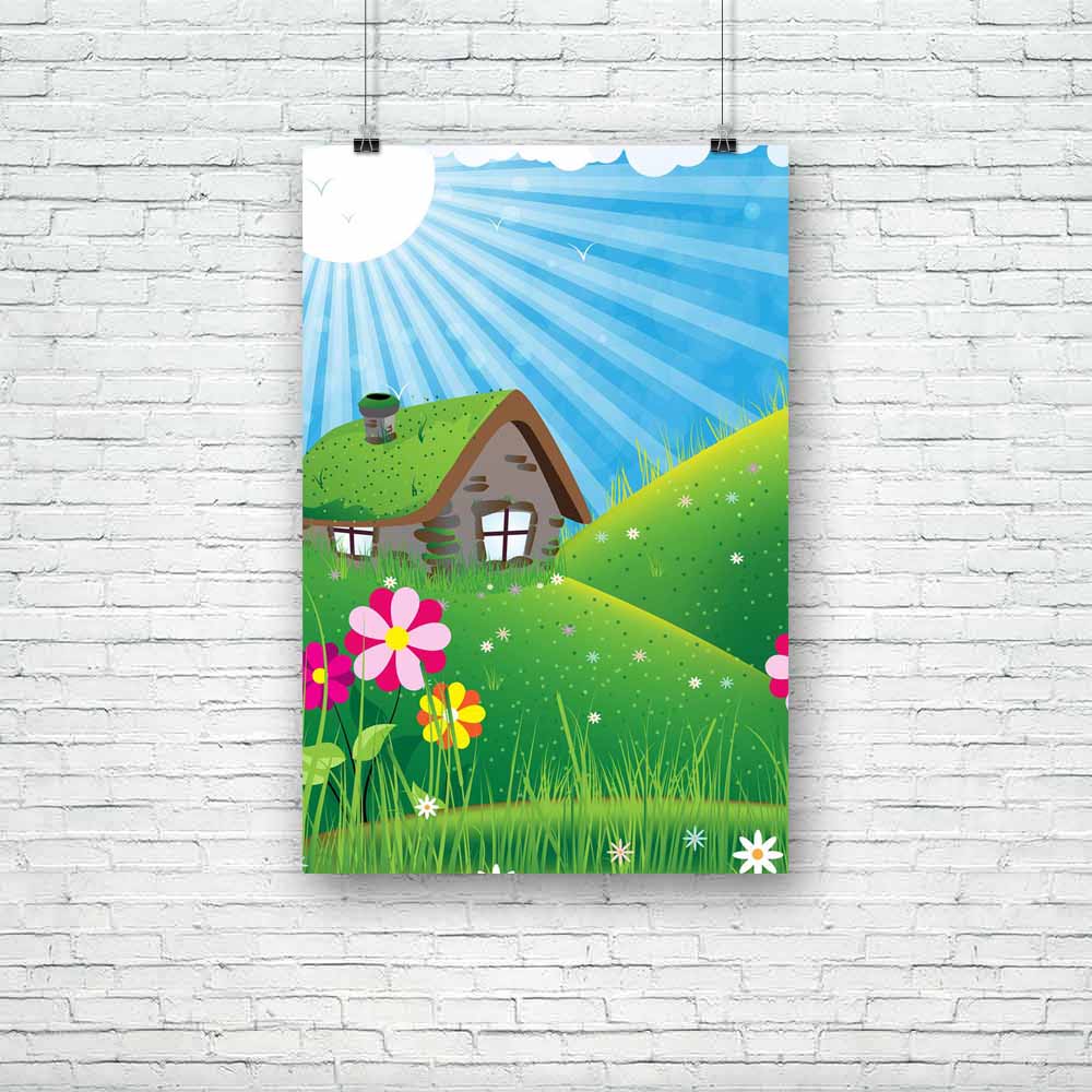 Summer Sunny Landscape Unframed Paper Poster-Paper Posters Unframed-POS_UN-IC 5002706 IC 5002706, Animated Cartoons, Art and Paintings, Botanical, Caricature, Cartoons, Fantasy, Floral, Flowers, Illustrations, Landscapes, Mountains, Nature, Paintings, Rural, Scenic, summer, sunny, landscape, unframed, paper, poster, spring, art, backgrounds, cartoon, chamomile, cloud, cloudscape, cottage, daisy, day, door, environment, field, flower, garden, grass, green, heat, hill, home, horizon, house, idyllic, illustrat
