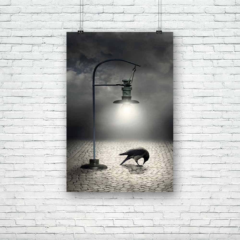 Streetlight That Illuminates A Crow Unframed Paper Poster-Paper Posters Unframed-POS_UN-IC 5002732 IC 5002732, Animals, Art and Paintings, Birds, Collages, Fantasy, Gothic, Illustrations, Marble and Stone, Realism, Surrealism, streetlight, that, illuminates, a, crow, unframed, paper, poster, animal, art, artist, artistic, bird, cobblestones, collage, composition, creativity, dark, darkness, detail, environment, exterior, fun, funny, goth, illustration, illustrative, imagination, imagine, inventive, isolated
