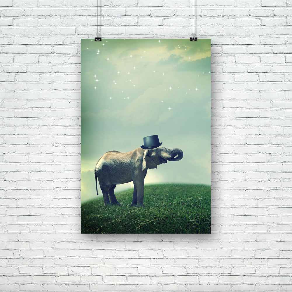 Elephant With Top Hat, Animals, Art and Paintings, Fantasy, Landscapes, Mountains, Nature, Realism, Scenic, Stars, Surrealism, Wildlife, aesthetic, art, artwork, bedroom, colour, decor, decoration, frame, hanging, home, inspirational, items, kitchen, living, motivational, painting, portrait, poster, quotes, room, set, stickers, wall, , , , 