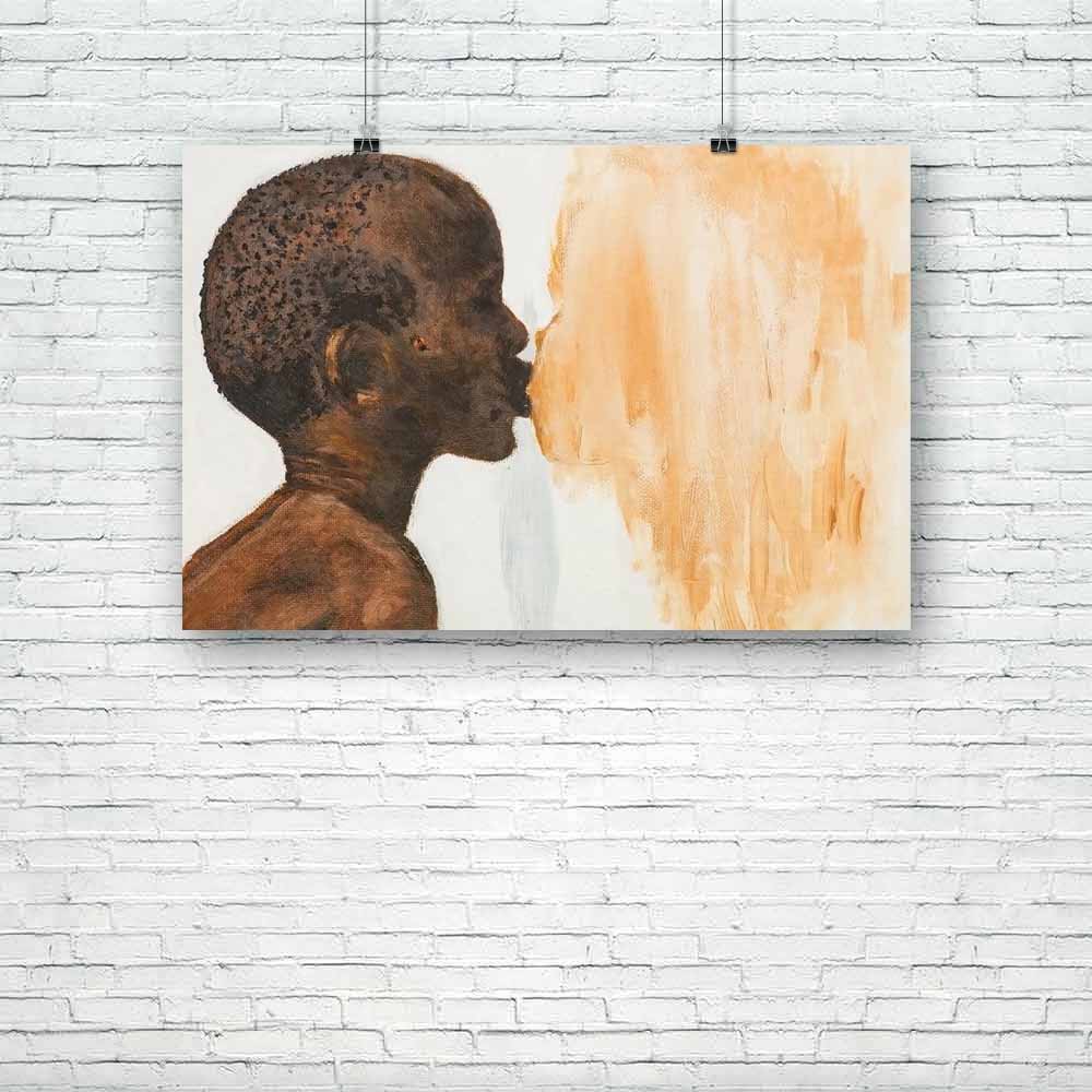 African Boy Kissing A Girl Unframed Paper Poster - Paper Posters Unframed - ArtzFolio.com