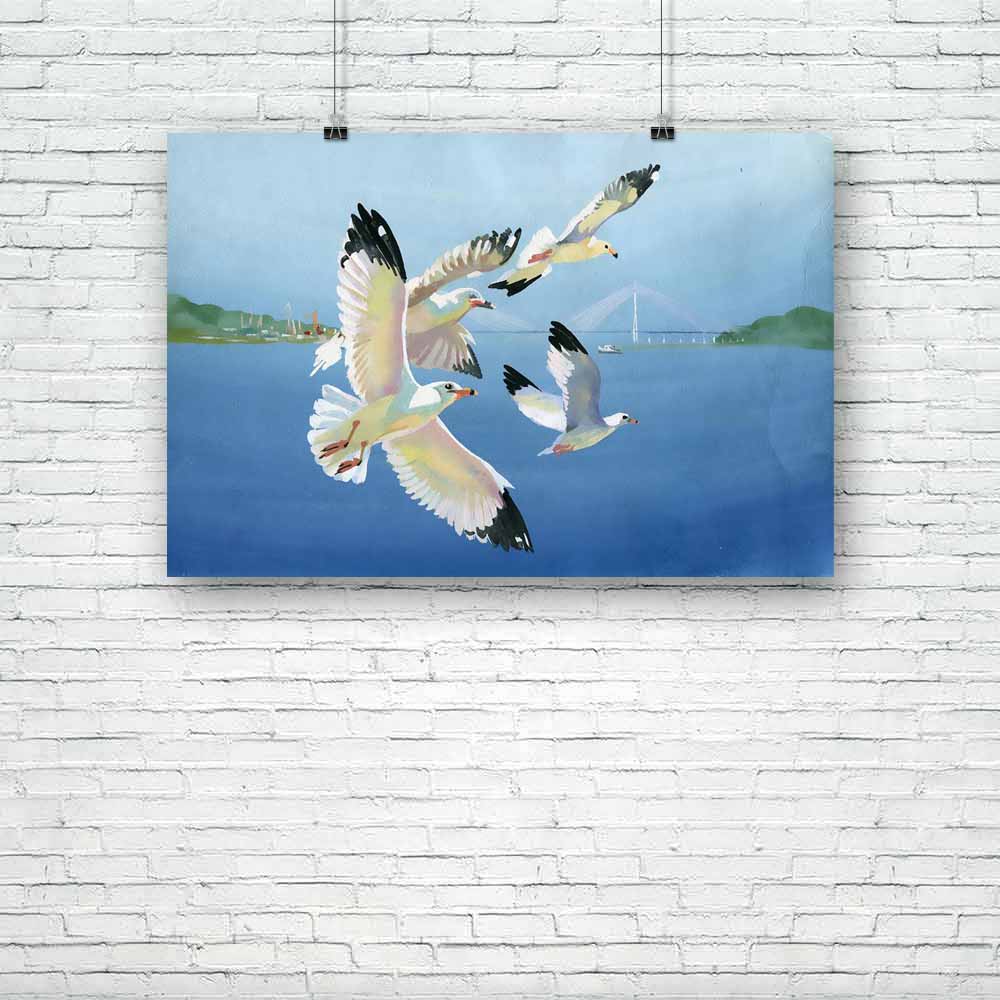 Watercolor Seagulls Unframed Paper Poster-Paper Posters Unframed-POS_UN-IC 5002863 IC 5002863, Animals, Art and Paintings, Birds, Black and White, Landscapes, Paintings, Scenic, Signs, Signs and Symbols, Splatter, Watercolour, White, watercolor, seagulls, unframed, paper, poster, seagull, landscape, painting, flying, animal, art, artistic, artwork, blue, breeze, bright, brushstrokes, colorful, creativity, design, feathers, flight, freedom, freshness, handmade, handwork, horizon, horizontal, impression, morn