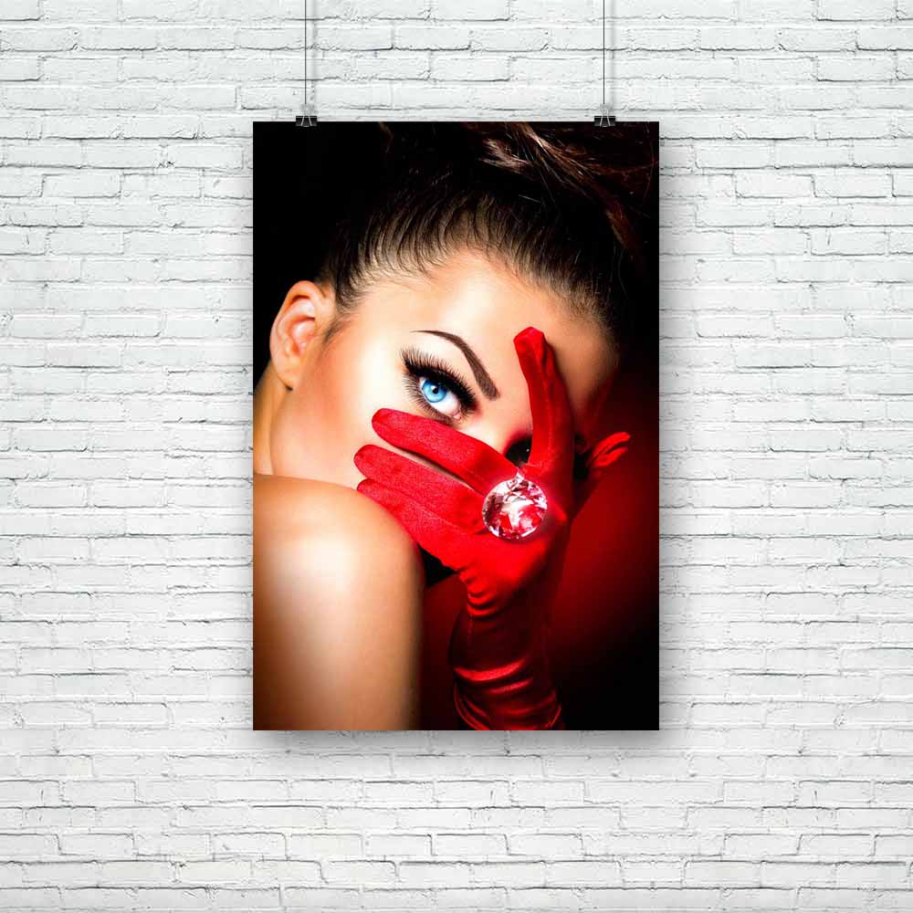 Mysterious Woman Wearing Red Glamour Gloves Unframed Paper Poster-Paper Posters Unframed-POS_UN-IC 5002979 IC 5002979, Ancient, Arrows, Art and Paintings, Black, Black and White, Diamond, Fashion, Historical, Individuals, Love, Medieval, Portraits, Retro, Romance, Vintage, White, mysterious, woman, wearing, red, glamour, gloves, unframed, paper, poster, jewelry, mystery, eye, glamor, eyes, eyelashes, accessories, art, beautiful, beauty, and, classic, color, colour, dark, expensive, face, girl, glamorous, ha
