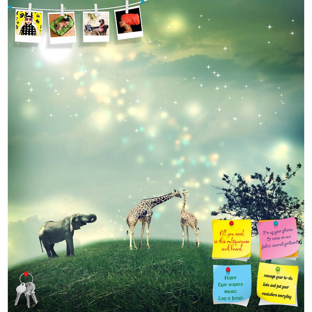 ArtzFolio Giraffes & An Elephant On A Hilltop Printed Bulletin Board Notice Pin Board Soft Board | Frameless-Bulletin Boards Frameless-AZSAO24224405BLB_FL_L-Image Code 5002987 Vishnu Image Folio Pvt Ltd, IC 5002987, ArtzFolio, Bulletin Boards Frameless, Animals, Conceptual, Kids, Digital Art, giraffes, an, elephant, on, a, hilltop, printed, bulletin, board, notice, pin, soft, frameless, animal, giraffe, magical, wildlife, dream, mountain, dreamy, evening, fantasy, light, trees, tree, friendship, green, chil