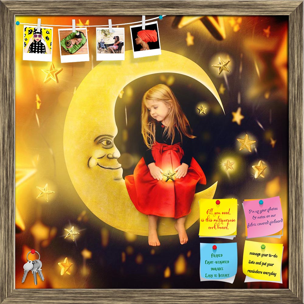 ArtzFolio Girl on a Bright Moon With Falling Stars Printed Bulletin Board Notice Pin Board Soft Board | Framed-Bulletin Boards Framed-AZSAO24236907BLB_FR_L-Image Code 5002990 Vishnu Image Folio Pvt Ltd, IC 5002990, ArtzFolio, Bulletin Boards Framed, Conceptual, Kids, Photography, girl, on, a, bright, moon, with, falling, stars, printed, bulletin, board, notice, pin, soft, framed, little, sitting, drawing, background, child, makign, wish, imagination, bedtime, concept, art, artistic, artwork, astronomy, beau