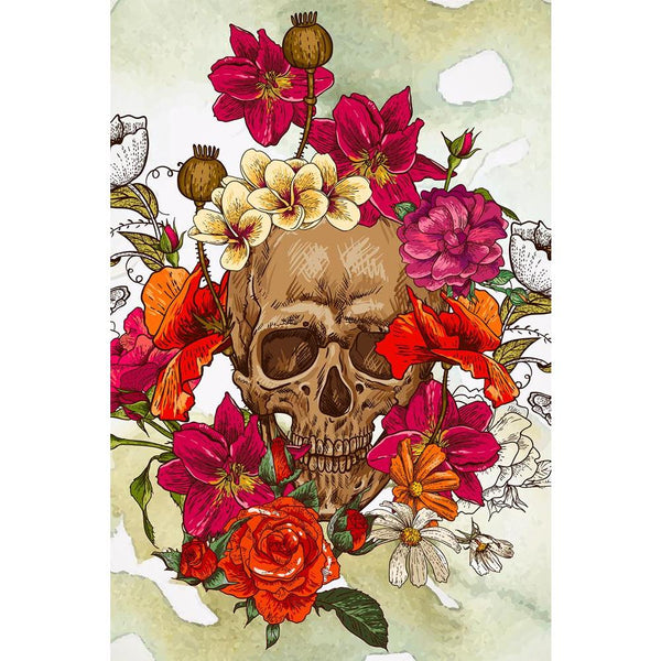 Skull & Flowers Unframed Paper Poster-Paper Posters Unframed-POS_UN-IC 5003086 IC 5003086, Ancient, Art and Paintings, Botanical, Culture, Ethnic, Festivals, Festivals and Occasions, Festive, Floral, Flowers, Folk Art, Gothic, Historical, Holidays, Illustrations, Medieval, Mexican, Nature, Patterns, Signs, Signs and Symbols, Symbols, Traditional, Tribal, Vintage, World Culture, skull, unframed, paper, wall, poster, calaveras, calavera, day, of, the, dead, skulls, tattoo, rose, all, art, background, celebrat