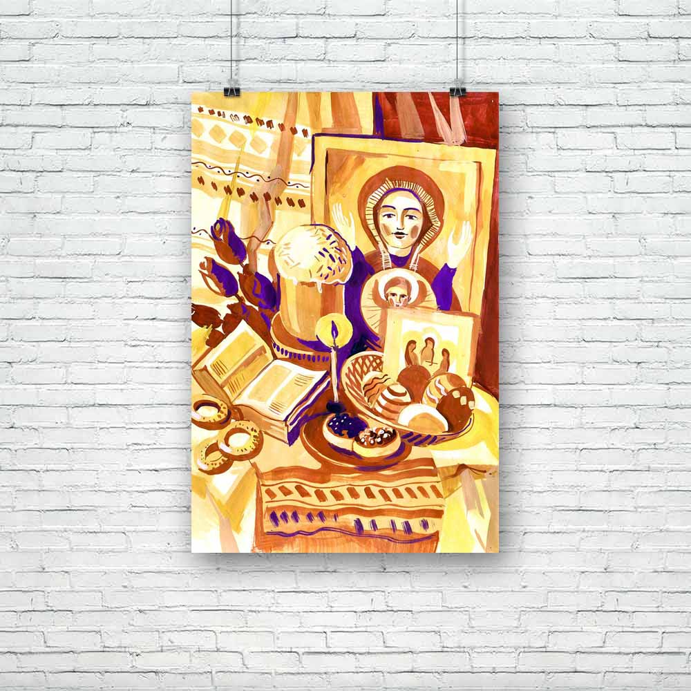 Easter Still Life With An Icon Unframed Paper Poster-Paper Posters Unframed-POS_UN-IC 5003090 IC 5003090, Abstract Expressionism, Abstracts, Ancient, Art and Paintings, Botanical, Decorative, Digital, Digital Art, Drawing, Education, Floral, Flowers, Geometric Abstraction, Gouache, Graphic, Hand Drawn, Historical, Illustrations, Medieval, Nature, Paintings, Scenic, Schools, Semi Abstract, Sketches, Splatter, Tempera, Universities, Vintage, Watercolour, easter, still, life, with, an, icon, unframed, paper, p