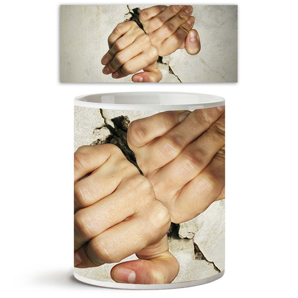 Two Hands Trying Hard To Break The Wall Ceramic Coffee Tea Mug Inside White-Coffee Mugs-MUG-IC 5003101 IC 5003101, Art and Paintings, Business, Conceptual, two, hands, trying, hard, to, break, the, wall, ceramic, coffee, tea, mug, inside, white, creative, concept, human, body, parts, part, breaking, close, up, composition, crack, creativity, creep, crisis, detail, effect, exit, fatigue, finger, fingers, fissure, freedom, hand, imagination, imagine, isolated, outcome, problem, psyche, psychology, split, stre