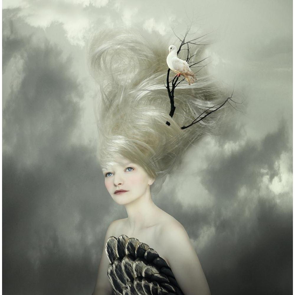 Female Model With A White Dove On A Branch Canvas Painting Synthetic Frame-Paintings MDF Framing-AFF_FR-IC 5003196 IC 5003196, Abstract Expressionism, Abstracts, Art and Paintings, Asian, Birds, Black, Black and White, Conceptual, Fashion, Individuals, Portraits, Realism, Semi Abstract, Surrealism, White, female, model, with, a, dove, on, branch, canvas, painting, synthetic, frame, abstract, accessories, art, artist, artistic, beautiful, bird, bizarre, blond, bodice, caucasian, classy, concept, corsage, dre