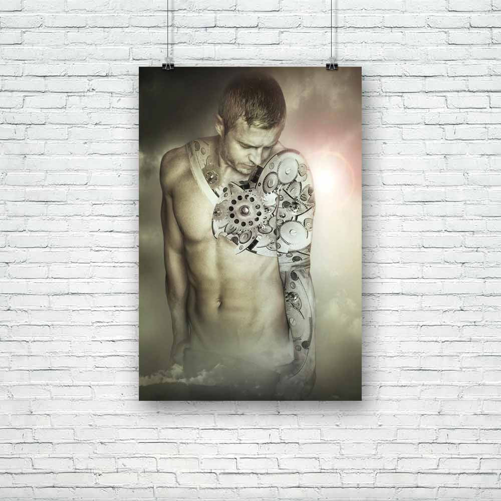 Young Man With A Sort Of Armor Mechanics Unframed Paper Poster-Paper Posters Unframed-POS_UN-IC 5003198 IC 5003198, Art and Paintings, Fantasy, Futurism, Illustrations, Science Fiction, young, man, with, a, sort, of, armor, mechanics, unframed, paper, poster, arm, art, artistic, beautiful, body, part, cloud, darkness, expressive, fiction, future, futuristic, gear, handsome, hero, illustration, illustrative, intense, macho, male, mechanic, mechanical, mechanism, model, muscle, romantic, torso, unique, unique