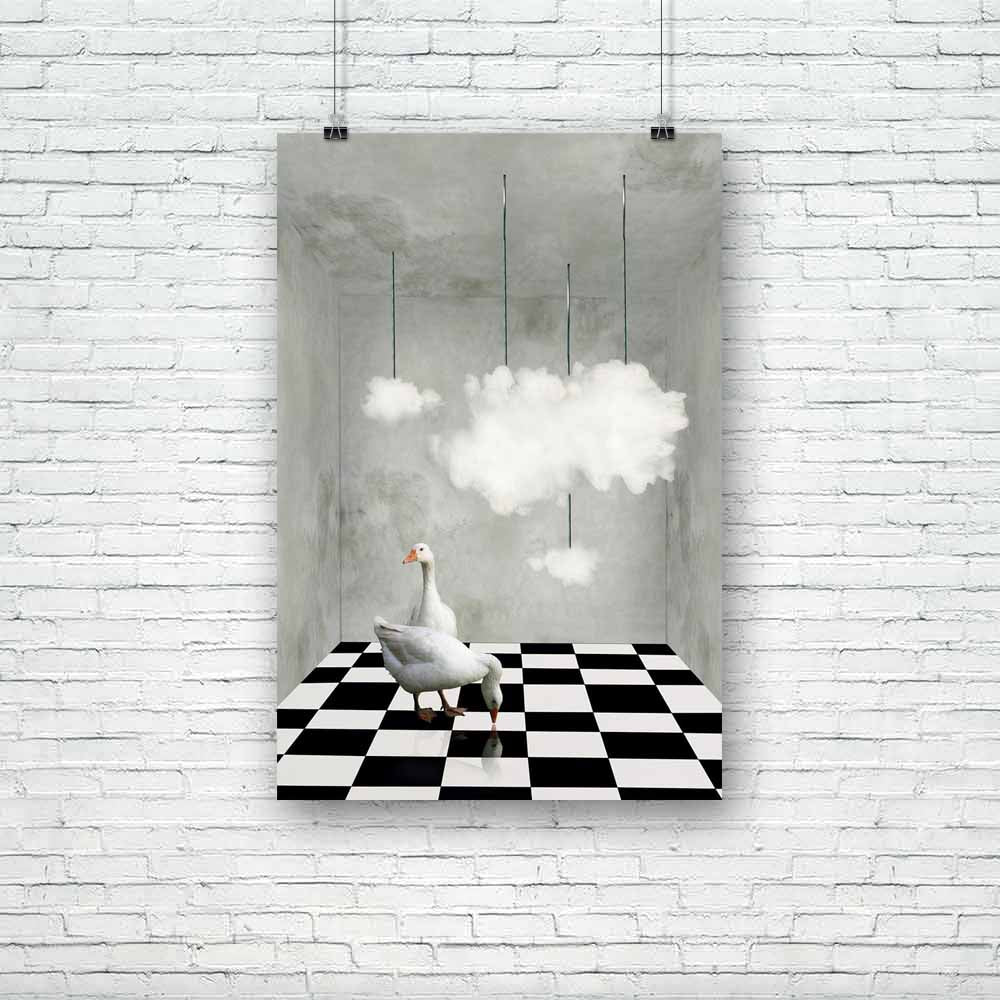 Two Beautiful Ducks On A Checkered Floor Unframed Paper Poster-Paper Posters Unframed-POS_UN-IC 5003199 IC 5003199, Abstract Expressionism, Abstracts, Animals, Art and Paintings, Birds, Black, Black and White, Collages, Conceptual, Decorative, Education, Illustrations, Nature, Realism, Scenic, Schools, Semi Abstract, Spiritual, Surrealism, Universities, White, two, beautiful, ducks, on, a, checkered, floor, unframed, paper, poster, abstract, animal, art, artistic, bird, box, ceiling, chessboard, cloud, coll