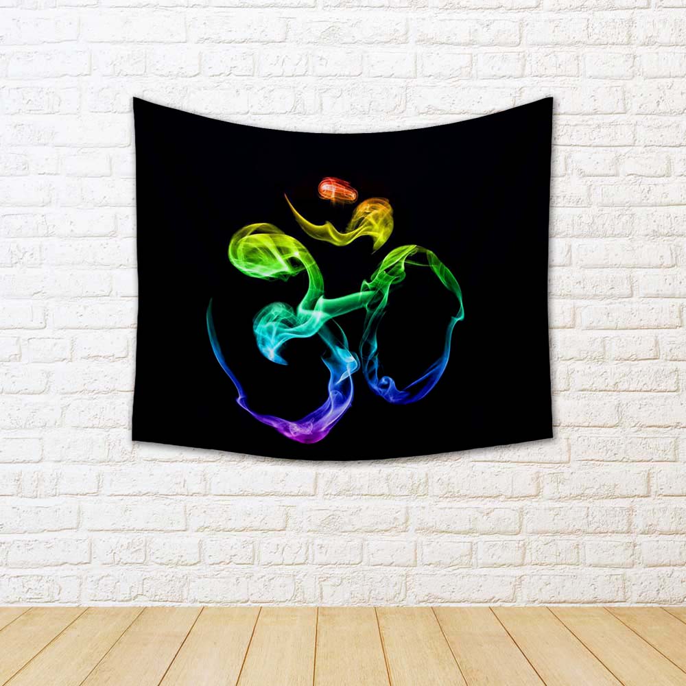 ArtzFolio Om Symbol D5 Fabric Tapestry Wall Hanging-Tapestries-AZART25801714TAP_L-Image Code 5003225 Vishnu Image Folio Pvt Ltd, IC 5003225, ArtzFolio, Tapestries, Religious, Traditional, Digital Art, om, symbol, d5, fabric, tapestry, wall, hanging, rainbow, incense, smoke, black, background, india, hippie, yoga, trance, psychedelic, mantra, aum, sound, indian, sign, concept, hinduism, religion, yellow, green, blue, red, spirituality, asia, oum, color, colorful, spiritual, shape, template, sample, meditatio