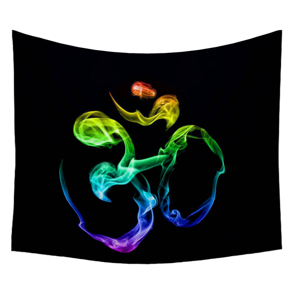 ArtzFolio Om Symbol D5 Fabric Tapestry Wall Hanging-Tapestries-AZART25801714TAP_L-Image Code 5003225 Vishnu Image Folio Pvt Ltd, IC 5003225, ArtzFolio, Tapestries, Religious, Traditional, Digital Art, om, symbol, d5, canvas, fabric, painting, tapestry, wall, art, hanging, rainbow, incense, smoke, black, background, india, hippie, yoga, trance, psychedelic, mantra, aum, sound, indian, sign, concept, hinduism, religion, yellow, green, blue, red, spirituality, asia, oum, color, colorful, spiritual, shape, temp