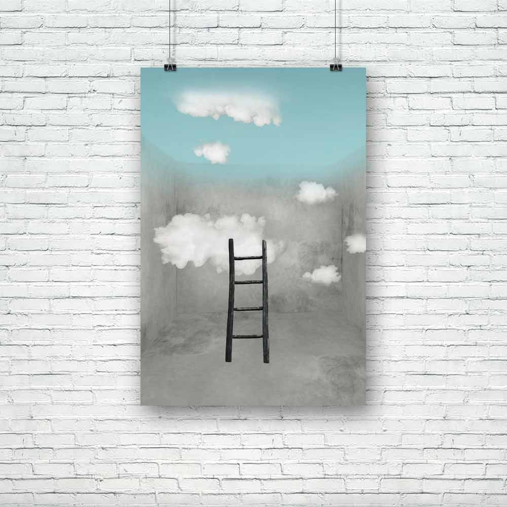 Surreal Room With Wooden Ladder & Clouds Unframed Paper Poster-Paper Posters Unframed-POS_UN-IC 5003259 IC 5003259, Abstract Expressionism, Abstracts, Art and Paintings, Collages, Conceptual, Decorative, Education, Fantasy, Illustrations, Nature, Realism, Scenic, Schools, Semi Abstract, Spiritual, Surrealism, Universities, surreal, room, with, wooden, ladder, clouds, unframed, paper, poster, philosophy, abstract, art, artistic, background, beautiful, box, ceiling, cloud, collage, composition, concept, decor