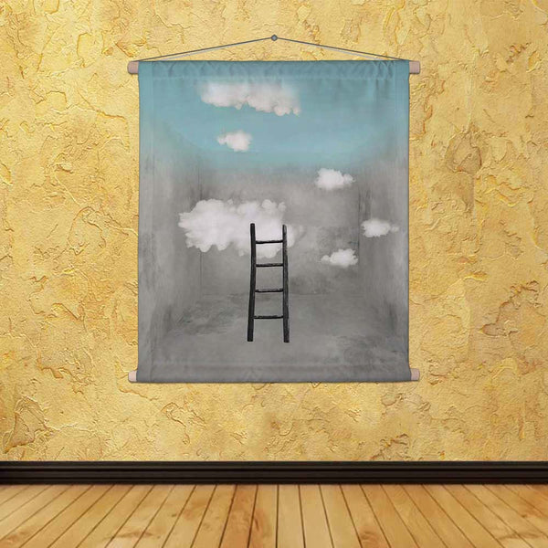 ArtzFolio Surreal Room With Wooden Ladder & Clouds Fabric Painting Tapestry Scroll Art Hanging-Scroll Art-AZART26043365TAP_L-Image Code 5003259 Vishnu Image Folio Pvt Ltd, IC 5003259, ArtzFolio, Scroll Art, Conceptual, Digital Art, surreal, room, with, wooden, ladder, clouds, canvas, fabric, painting, tapestry, scroll, art, hanging, sky, ceiling, interior, surrealistic, surrealism, cloud, wall, nature, illustrative, detail, funny, poetic, poetical, weird, unique, uniqueness, decoration, decorative, artistic