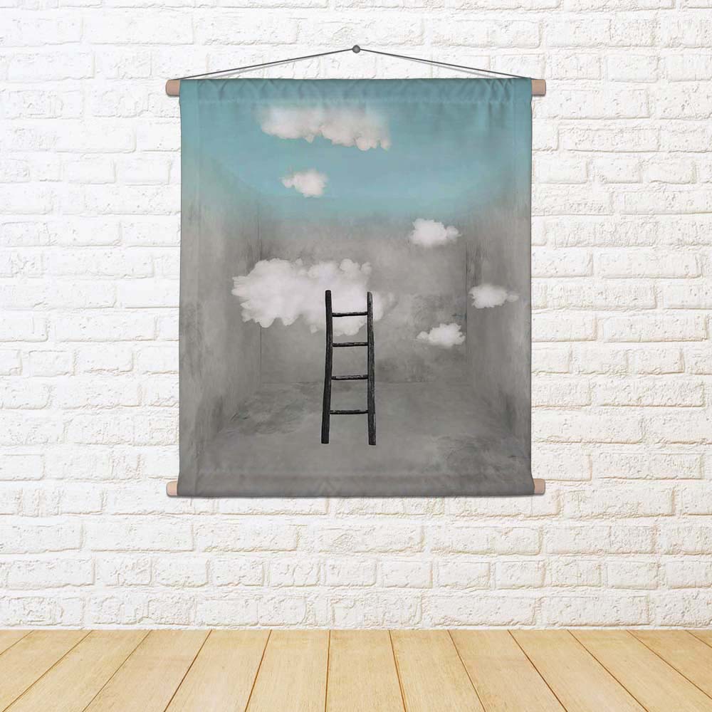 ArtzFolio Surreal Room With Wooden Ladder & Clouds Fabric Painting Tapestry Scroll Art Hanging-Scroll Art-AZART26043365TAP_L-Image Code 5003259 Vishnu Image Folio Pvt Ltd, IC 5003259, ArtzFolio, Scroll Art, Conceptual, Digital Art, surreal, room, with, wooden, ladder, clouds, fabric, painting, tapestry, scroll, art, hanging, sky, ceiling, interior, surrealistic, surrealism, cloud, wall, nature, illustrative, detail, funny, poetic, poetical, weird, unique, uniqueness, decoration, decorative, artistic, floor,
