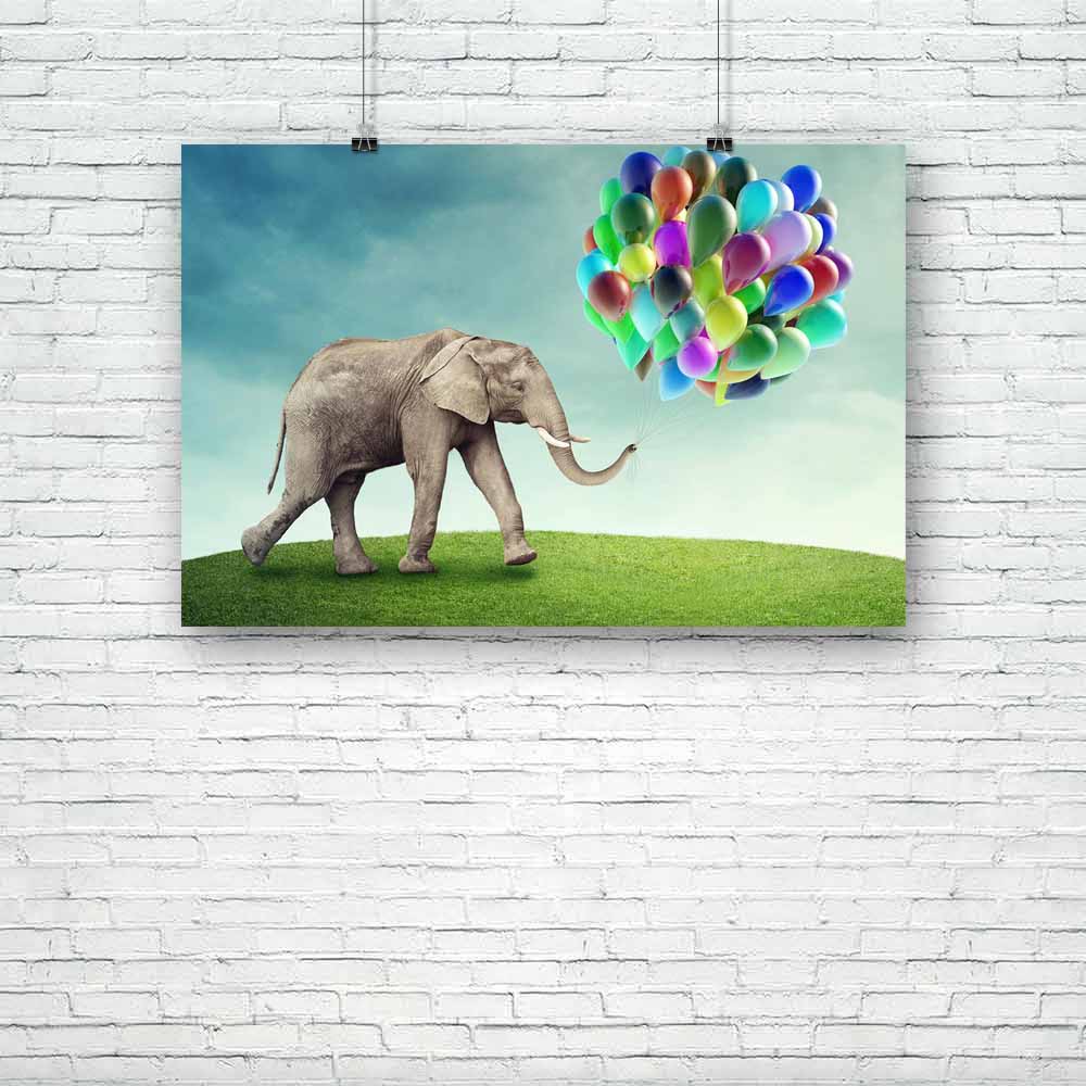 Elephant D7 Unframed Paper Poster-Paper Posters Unframed-POS_UN-IC 5003262 IC 5003262, Birthday, Fantasy, Nature, Scenic, Signs and Symbols, Surrealism, Symbols, elephant, d7, unframed, paper, poster, alone, apology, balloon, blue, colorful, dark, dreams, dreamy, excuse, fairy, fairytale, fog, friend, grass, green, imagination, imagine, magic, mammal, meadow, mysterious, mystery, sad, single, sky, story, surreal, symbol, tale, wild, artzfolio, posters, wall posters, posters for room, posters for room decora