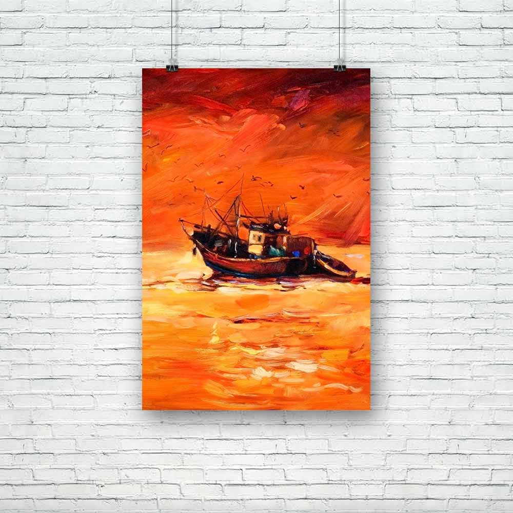 Fishing Boat & Sea D1 Unframed Paper Poster-Paper Posters Unframed-POS_UN-IC 5003265 IC 5003265, Abstract Expressionism, Abstracts, Ancient, Art and Paintings, Automobiles, Boats, Drawing, Historical, Holidays, Illustrations, Impressionism, Landscapes, Medieval, Modern Art, Nature, Nautical, Paintings, Scenic, Semi Abstract, Sunrises, Sunsets, Transportation, Travel, Vehicles, Vintage, fishing, boat, sea, d1, unframed, paper, poster, oil, painting, abstract, art, artistic, artwork, background, bay, beach, b