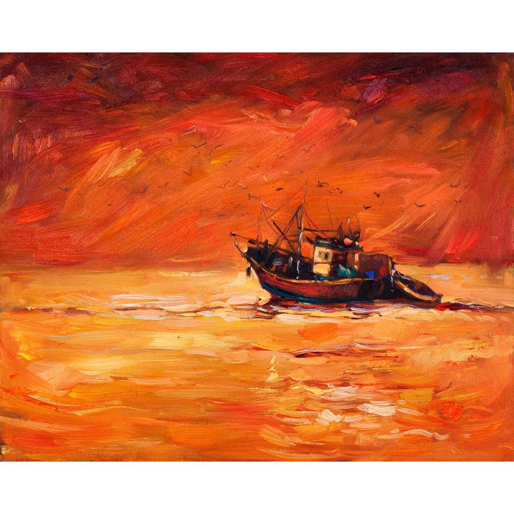 Abstract Artwork Of Fishing Boat & Sea Canvas Painting Synthetic Frame - Paintings MDF Framing - ArtzFolio.com
