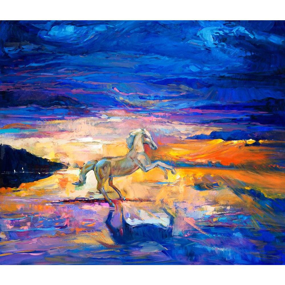 Abstract Artwork Of A Beautiful Blue Horse Canvas Painting Synthetic Frame - Paintings MDF Framing - ArtzFolio.com